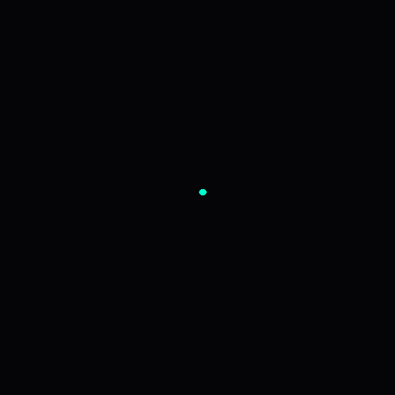 Clip of a 100,000-particle Binary Unified Theory simulation under hyperbolic rapidity integration, showing a 24,521-particle connected structure highlighted in teal growing into a shell spanning the whole expanded swarm