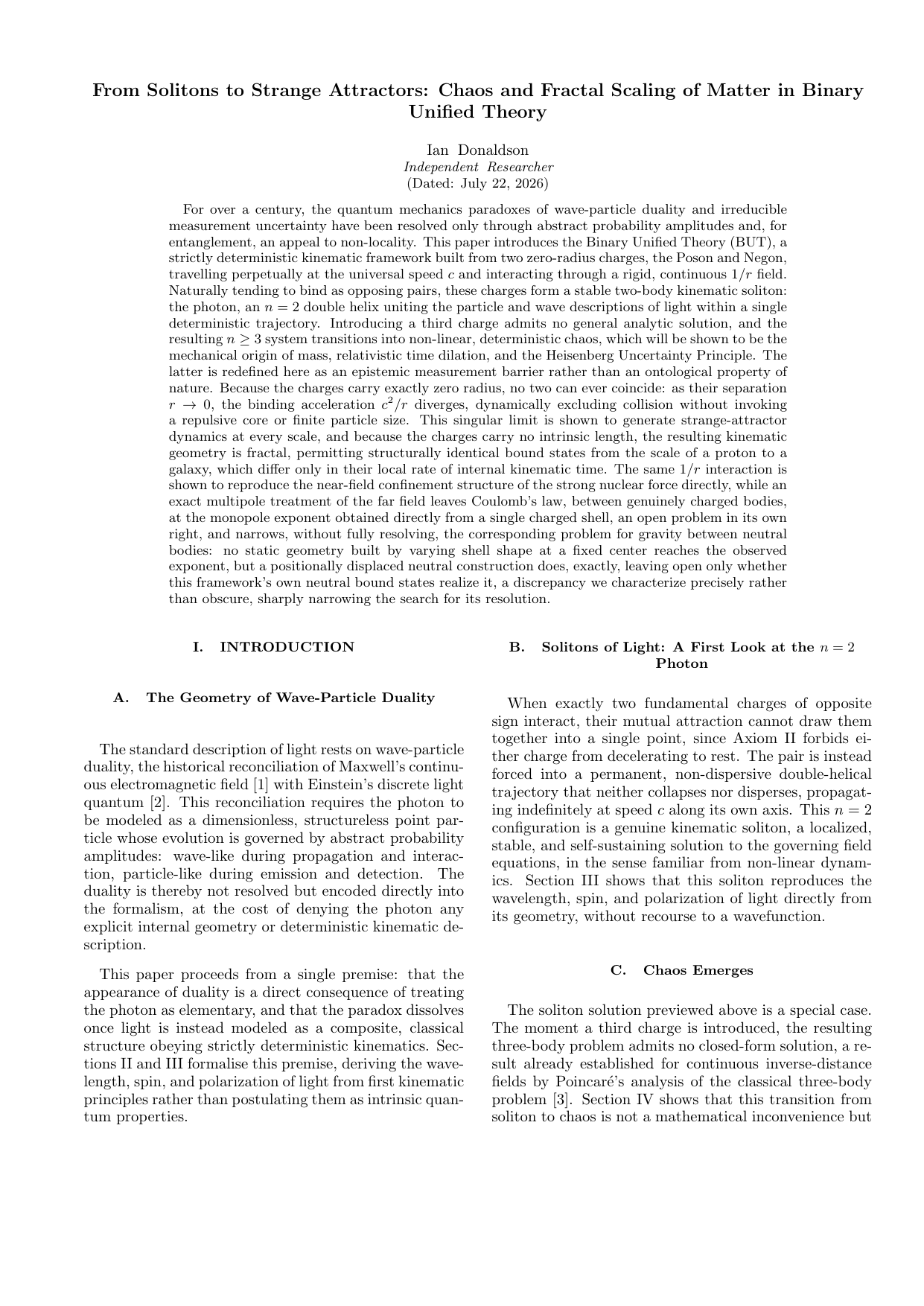 From Solitons to Strange Attractors: Chaos and Fractal Scaling of Matter in Binary Unified Theory - PDF